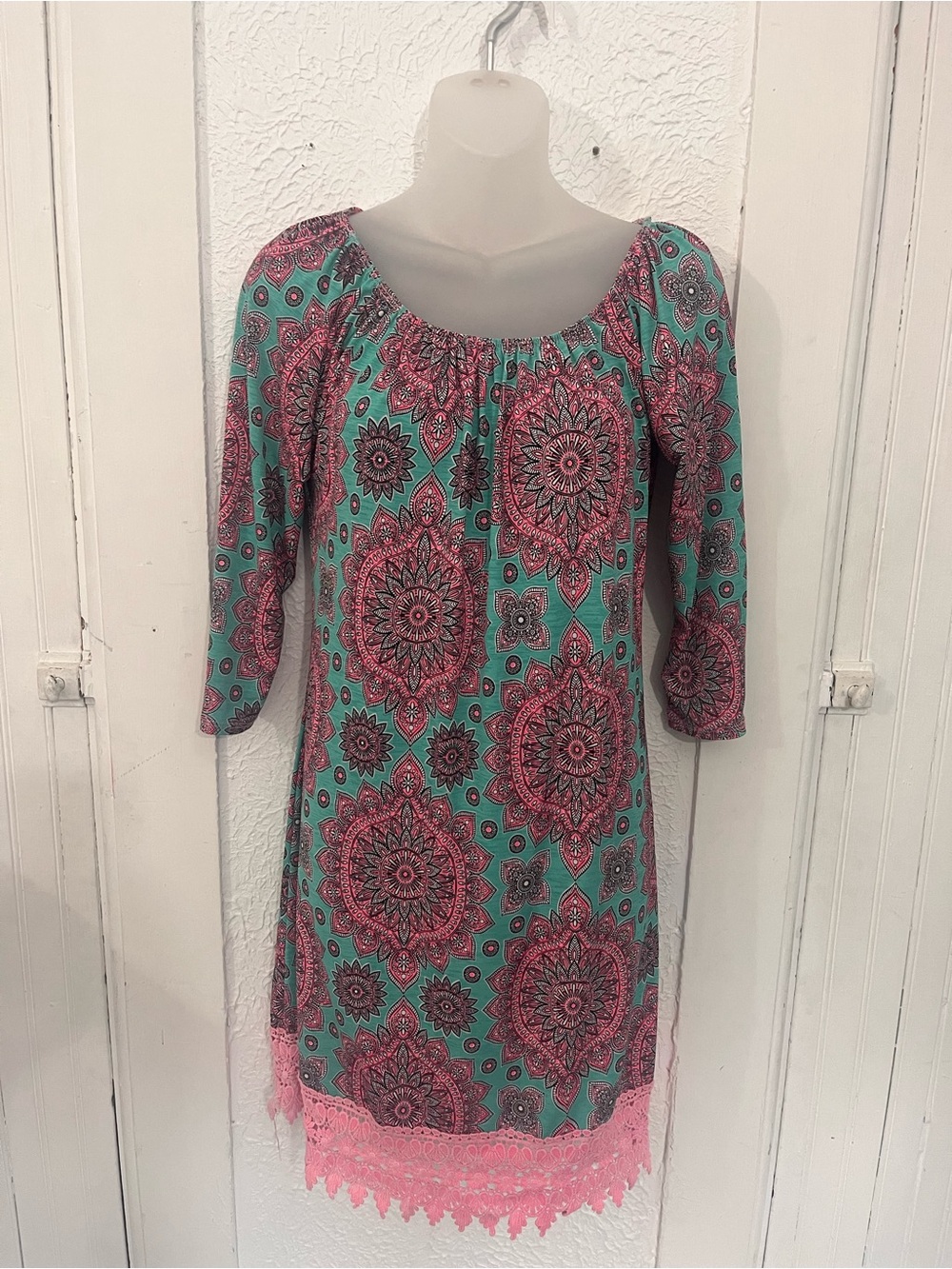 Boho Mint & Pink Printed Tunic Dress